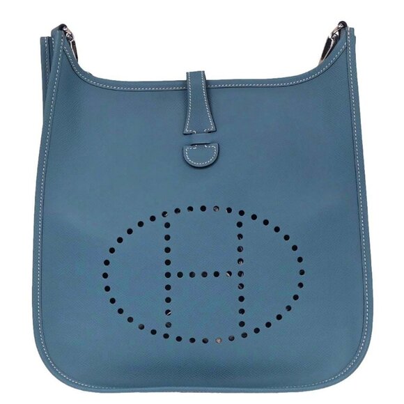 Hermes Blue Jean Epsom Evelyne 1 PM Shoulder Bag RB□J 115800 - Picture 1 of 10